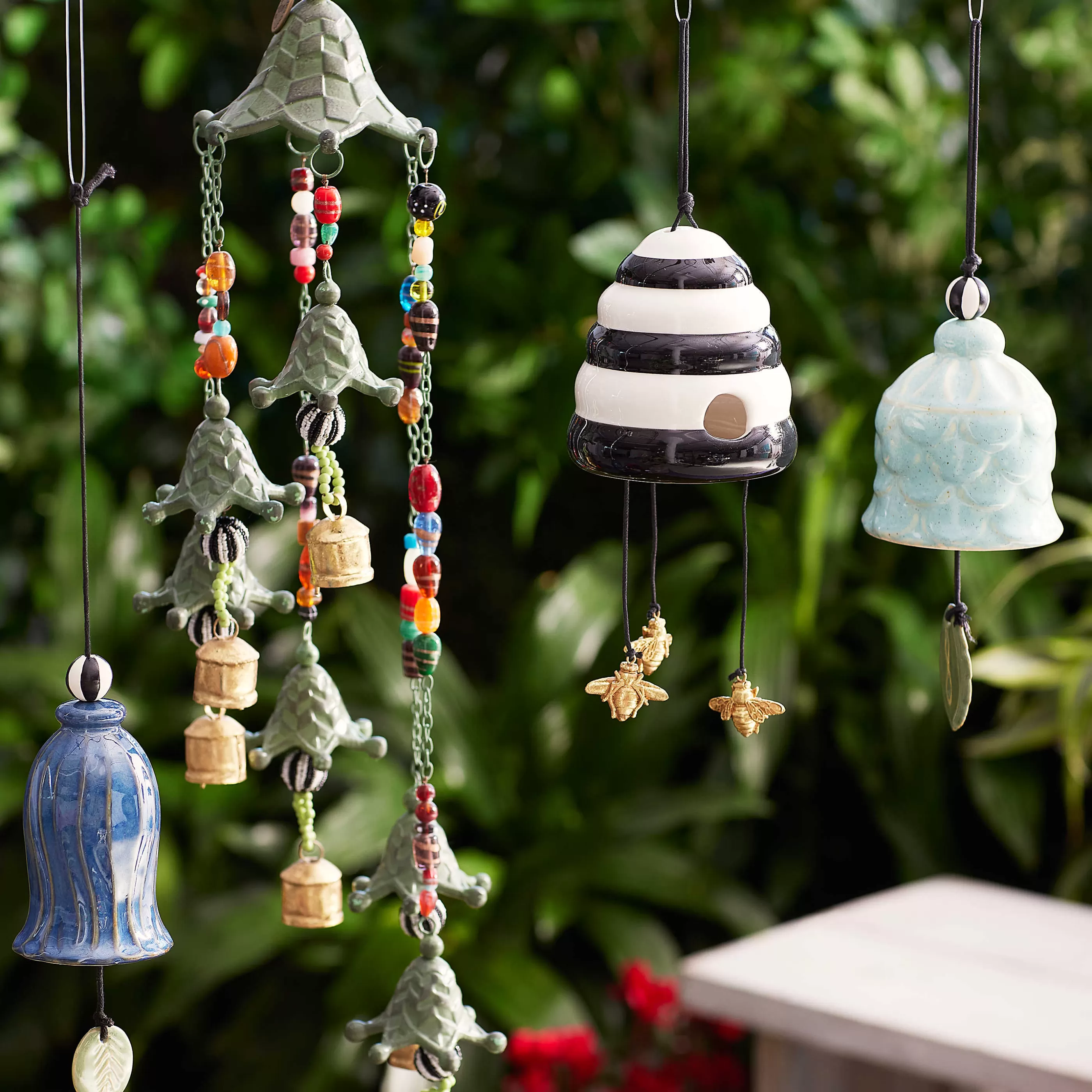 Entryway & Porch>MacKenzie-Childs Avant Garden Bell Flower Chimes - Set Of 3