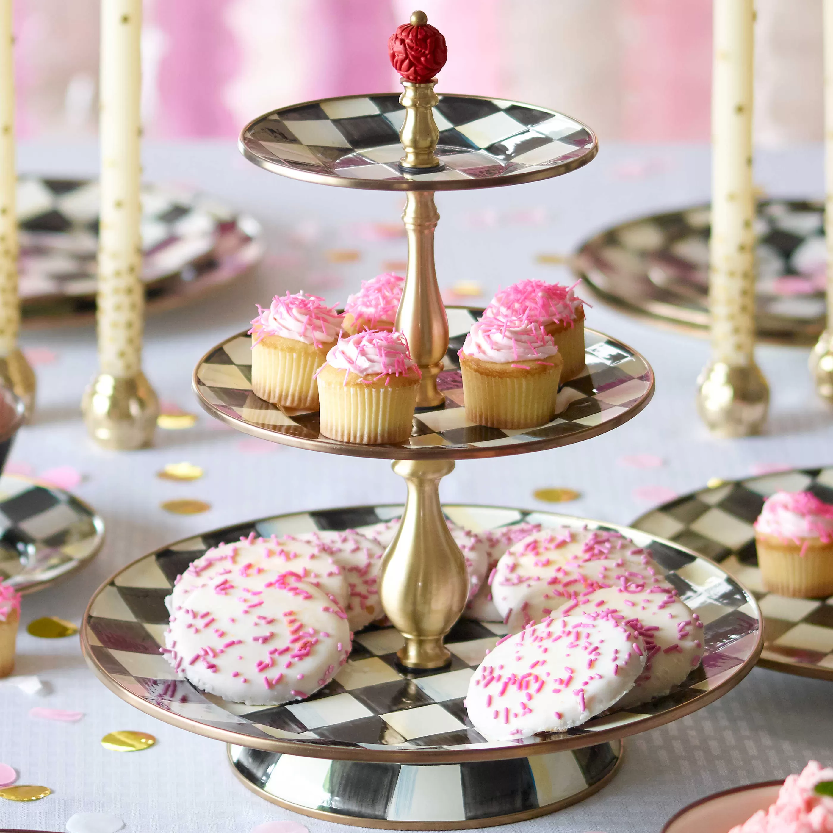 Outdoor Entertaining>MacKenzie-Childs Courtly Check Enamel Three Tier Sweet Stand