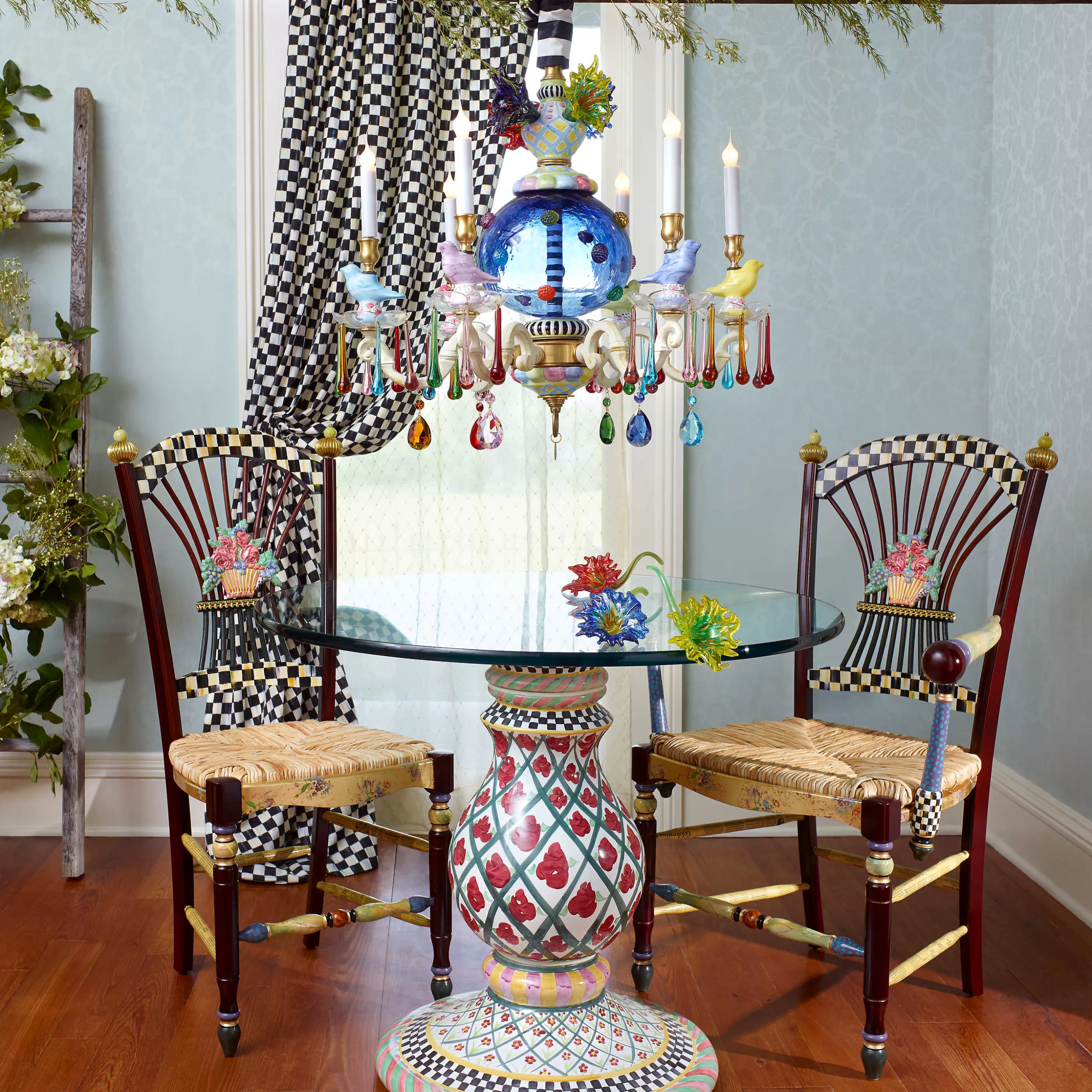 Dining Room & Kitchen>MacKenzie-Childs Dark Flower Basket Side Chair