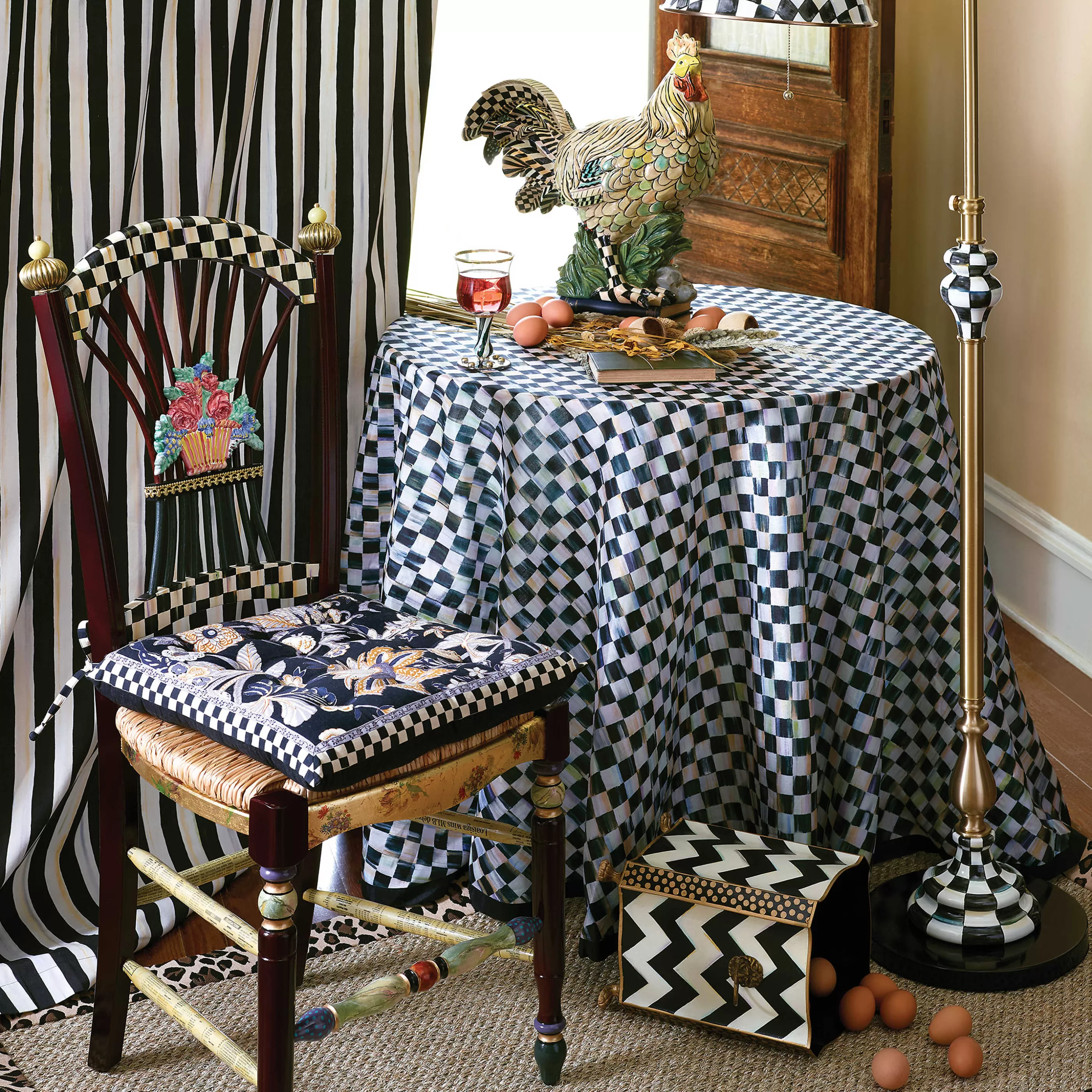 Dining Room & Kitchen>MacKenzie-Childs Dark Flower Basket Side Chair