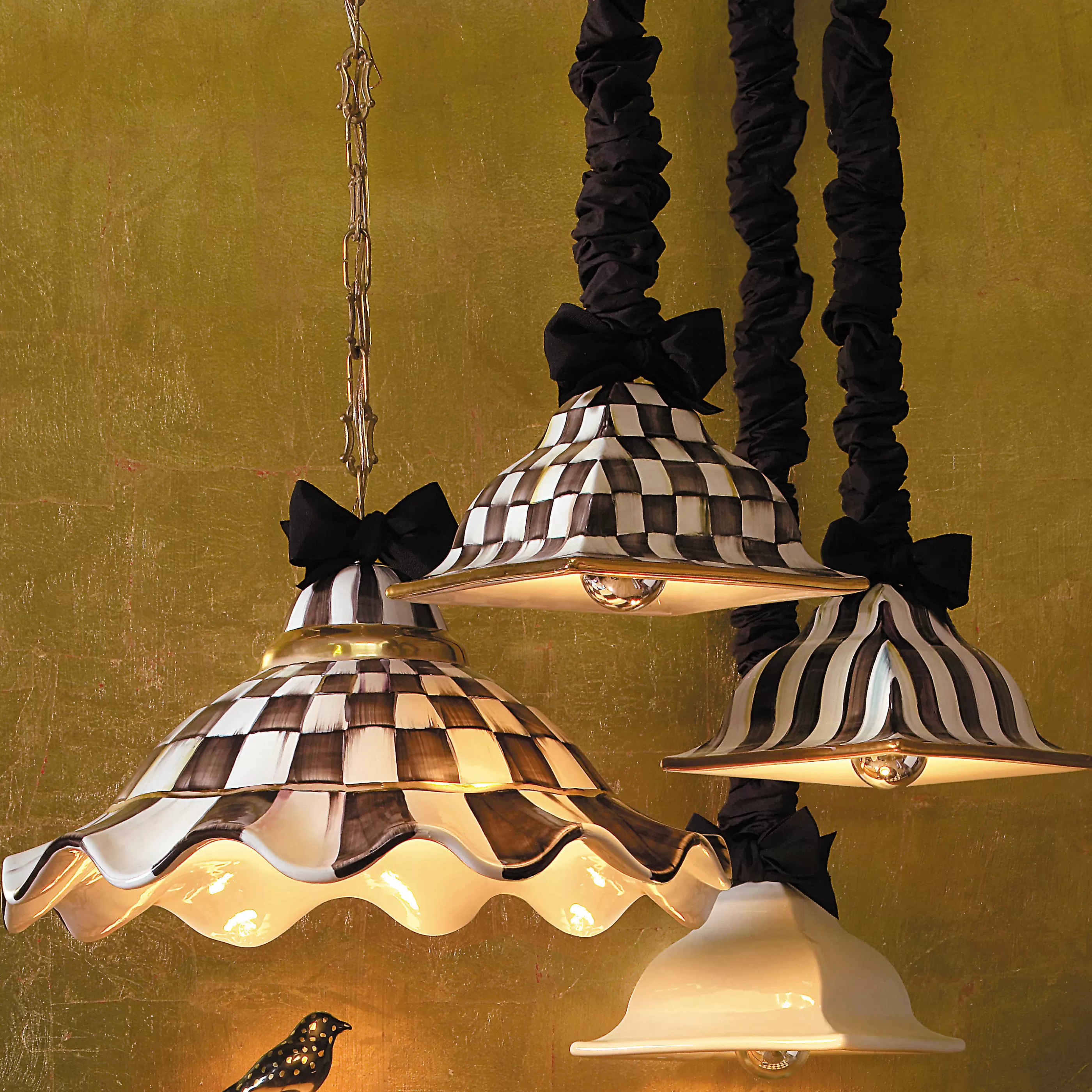 Lighting>MacKenzie-Childs Fluted Hanging Lamp - Courtly Check