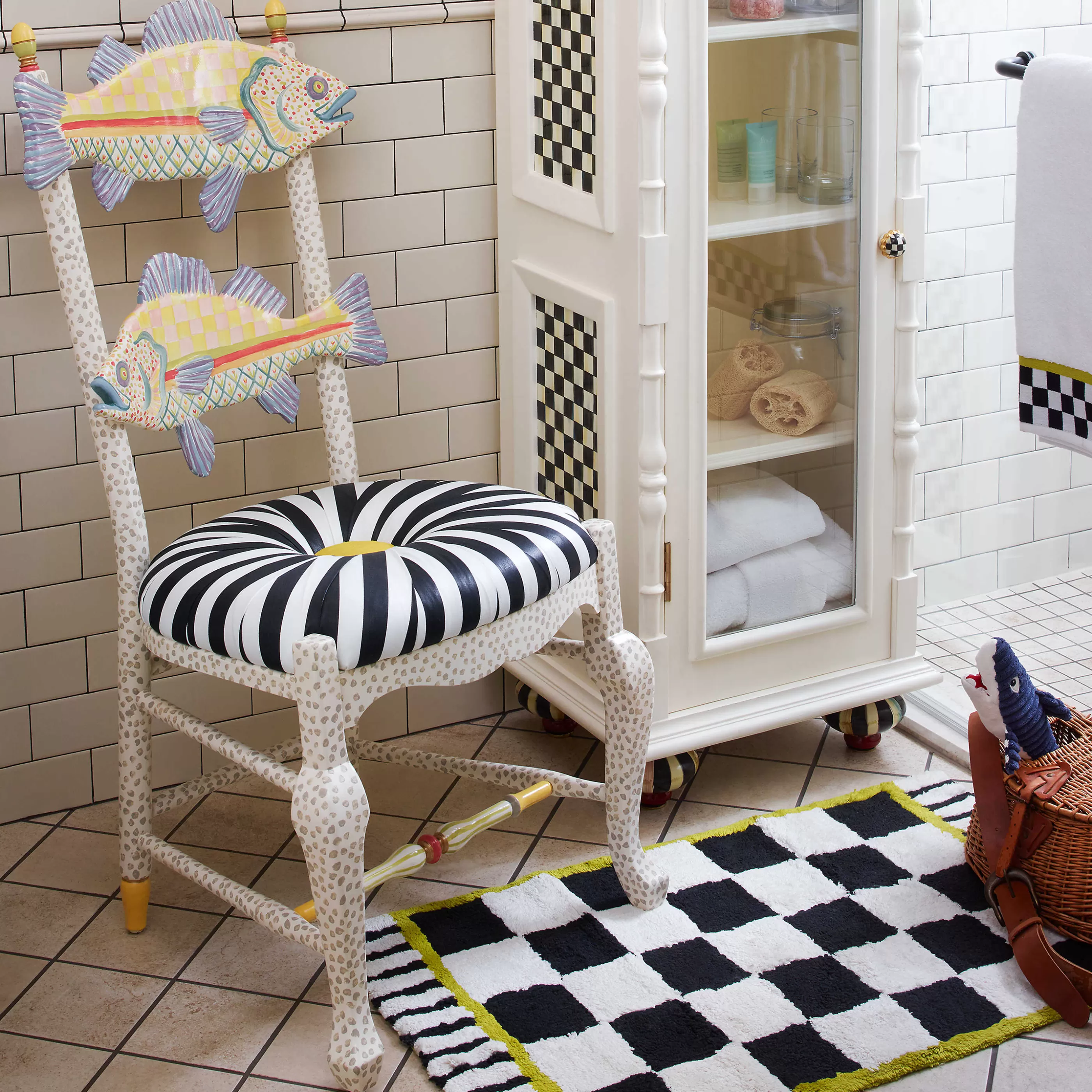 Dining Room & Kitchen>MacKenzie-Childs Freckle Fish Chair - Black & White Seat